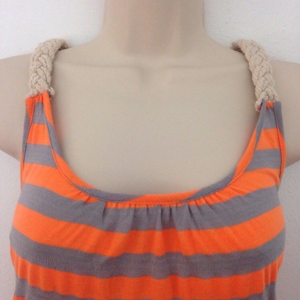 Lagaci Dress Womens Dress Small Halter Tunic Orange Gray Stripe Macrame Straps